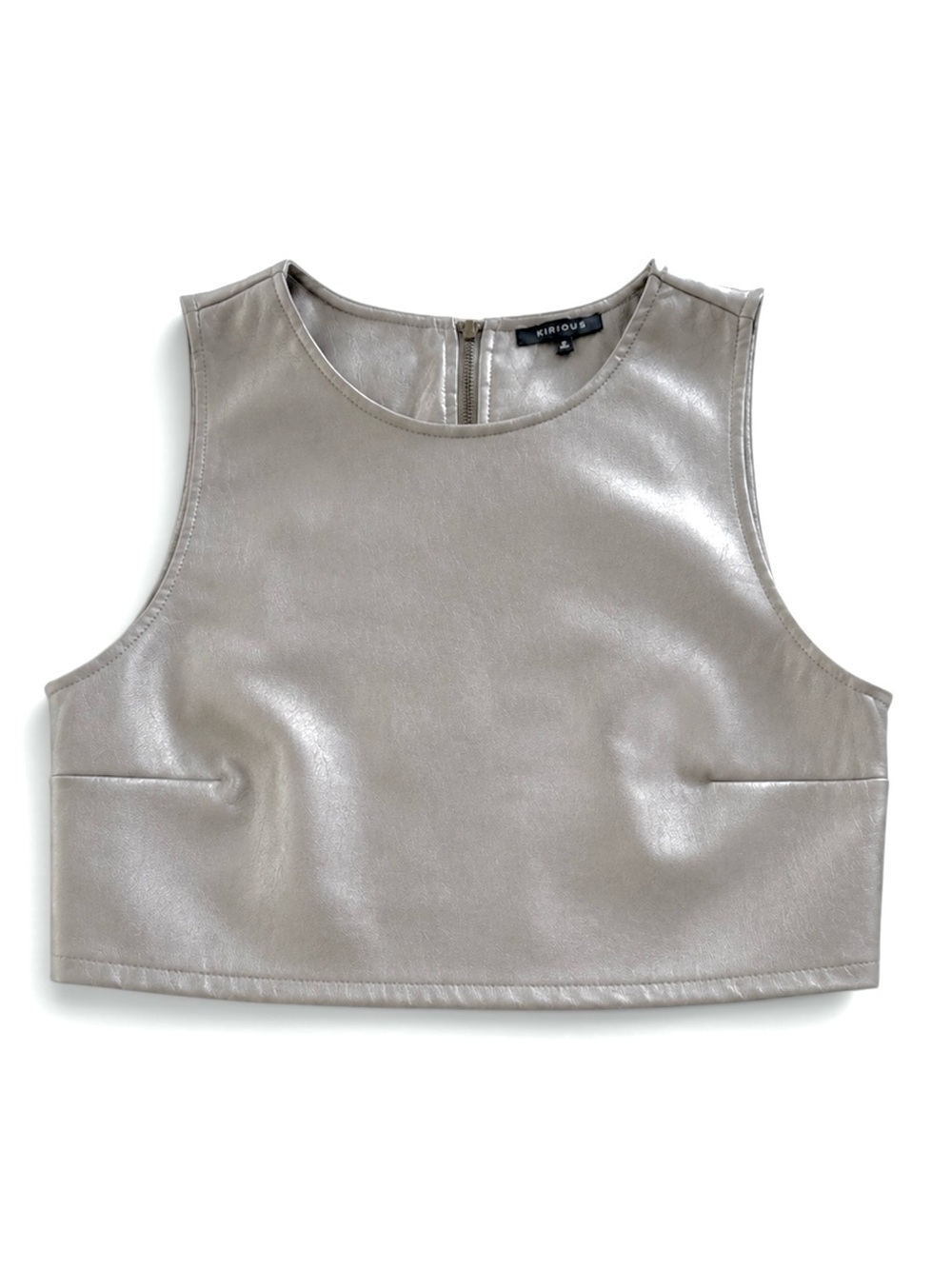 KIRIOUS Metallic Faux Leather Crop Top – Size Medium – Silver Taupe Tank - Picture 2 of 13